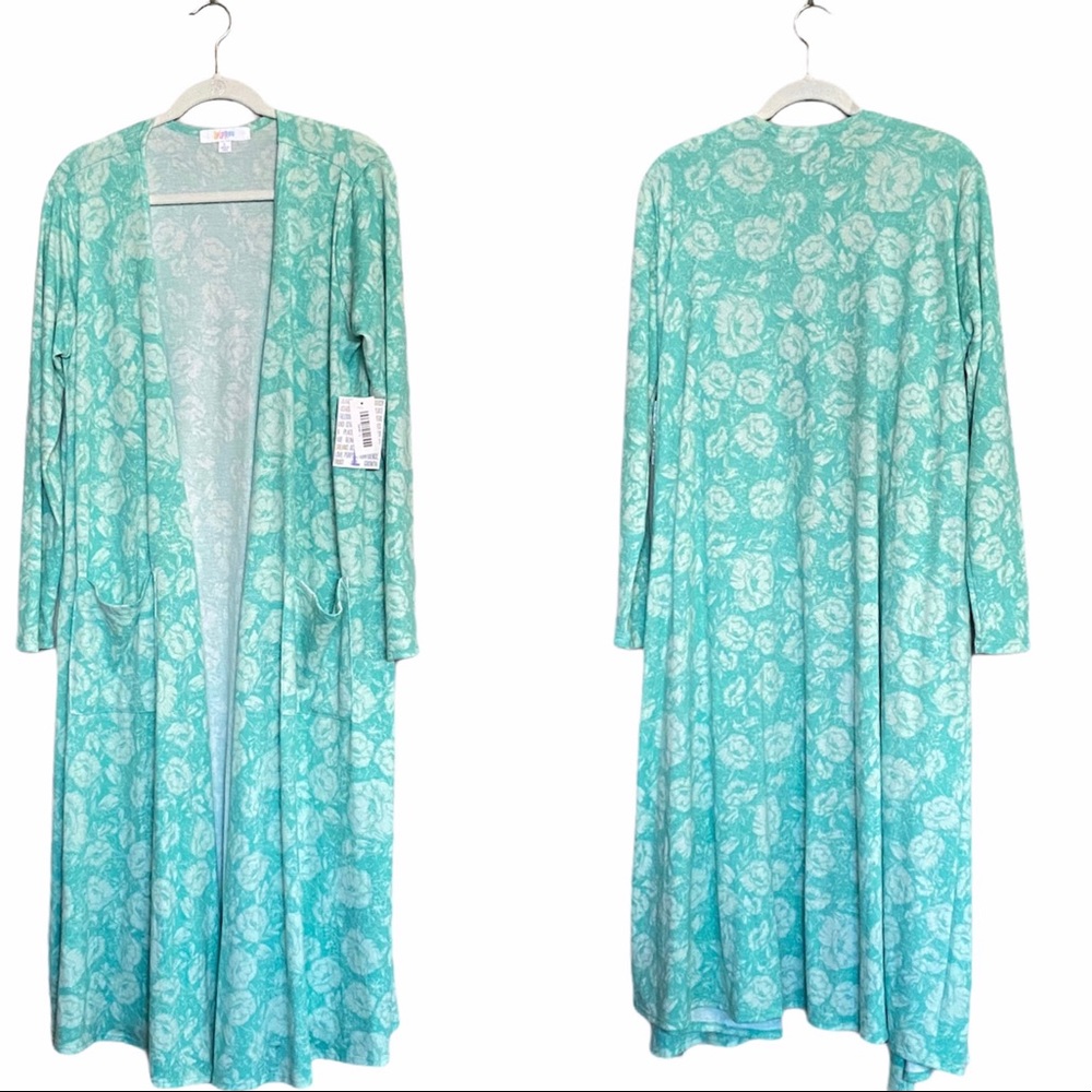 LuLaRoe Sarah Cardigan Duster Sweater Green Floral